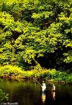 Fishing buddy Bob Blatchley and son Chad wade the upper Gunpowder River for smallmouth bass and panfish. Image circa 1970.