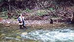 Fishing buddy Jim Hare of Pittsburgh, Pennsylvania trout fishing on Nemacolin Creek. Late 70s.