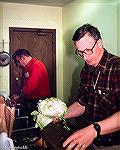 Boyd Pfeiffer (right) and Chuck Edghill work in the kitchen, April 1983. Not sure of the occasion.