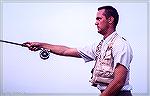 Joe Zimmer, photographed in July of 1968, casting on the Choptank River. Zimmer was a founder of the Gurney Godfrey Dinner and Maryland Fly Anglers. His accomplishments in fly fishing for saltwater bi