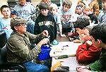 Youngsters receive instructions on fly tying at the 2011 meeting of the Brotherhood of the Jungle Cock in the Catoctin Mountains of Maryland.
