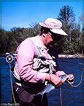 Chuck Edghill with a hickory shad caught in the Rappahannock River in Virginia. June 1988.